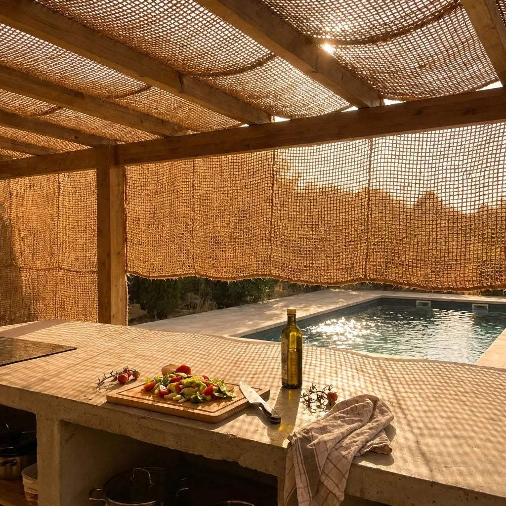 Filet d'ombrage pour plantes en pot sur terrasse