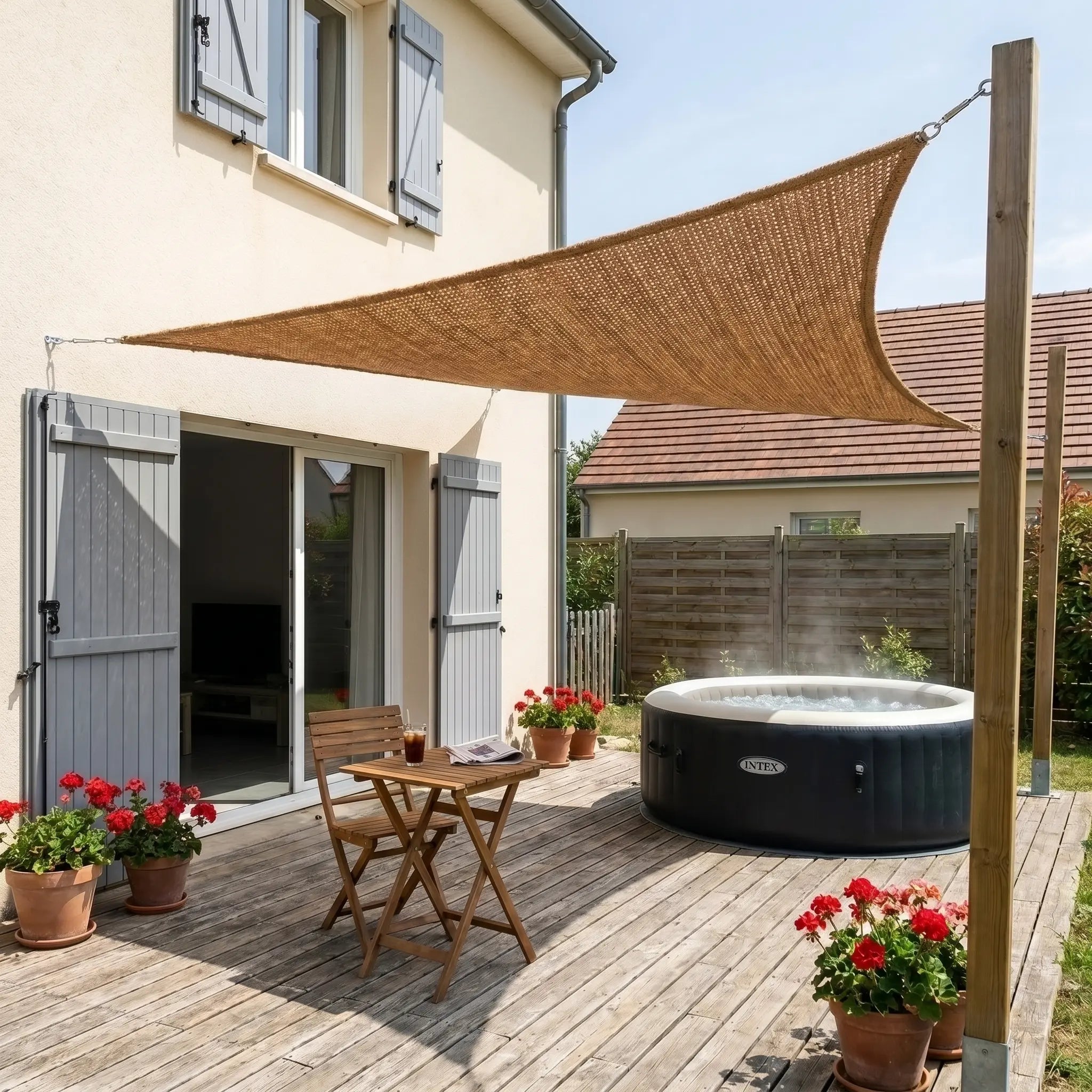 Voile d'ombrage triangulaire : installation et fixation Image