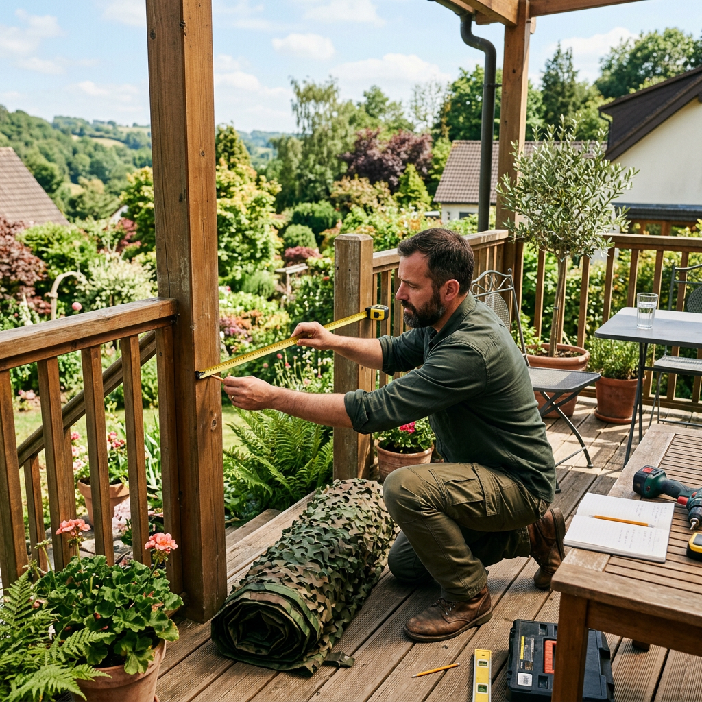 Séparer deux espaces du jardin avec un rideau en filet camo