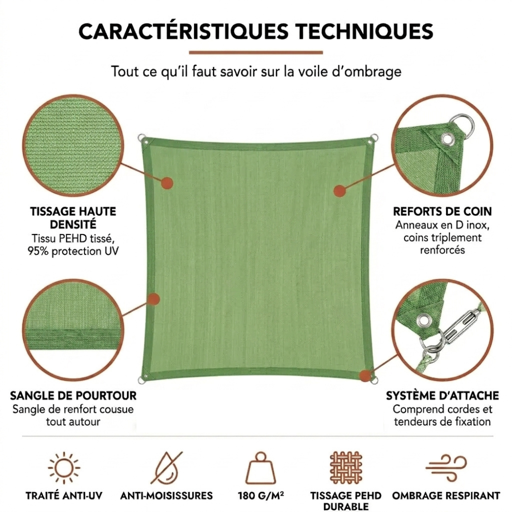 Voile d'ombrage carré vert clair