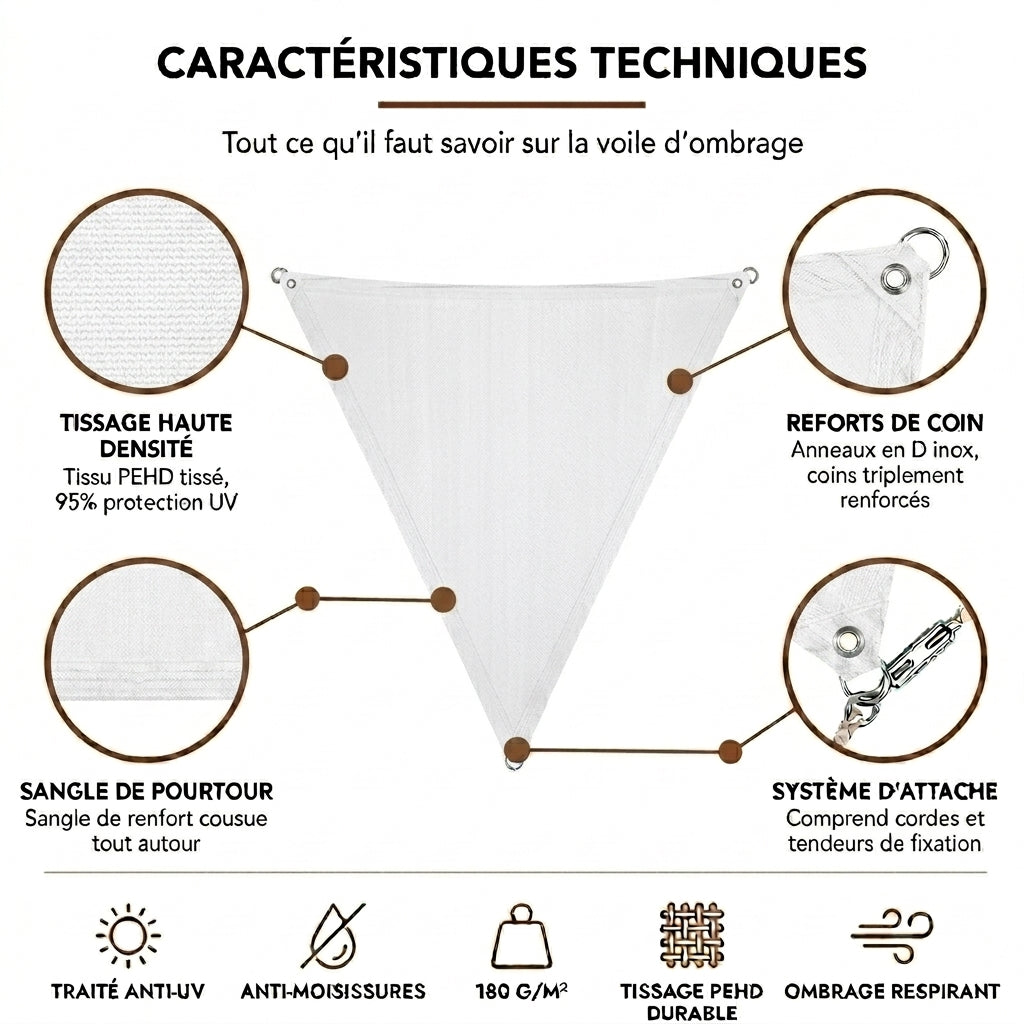 Voile d'ombrage triangulaire blanc
