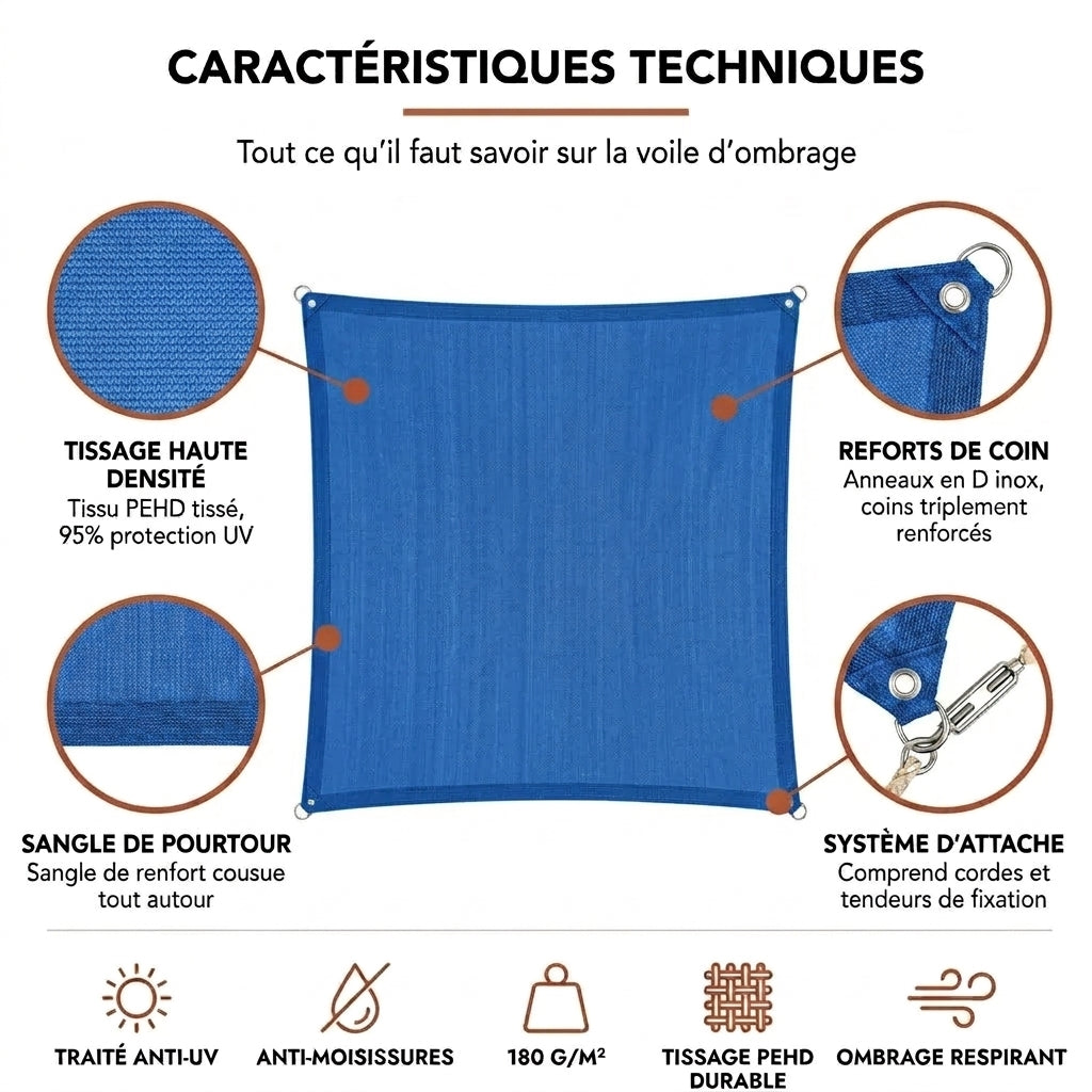 Voile d'ombrage carré bleu royal