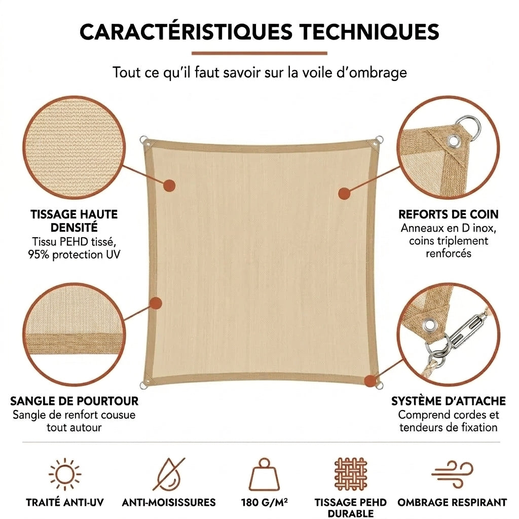 Voile d'ombrage carré beige