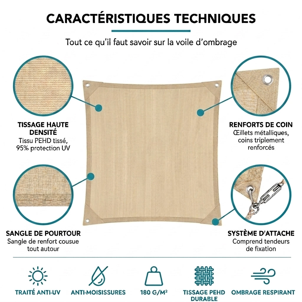Voile ombrage rectangulaire beige