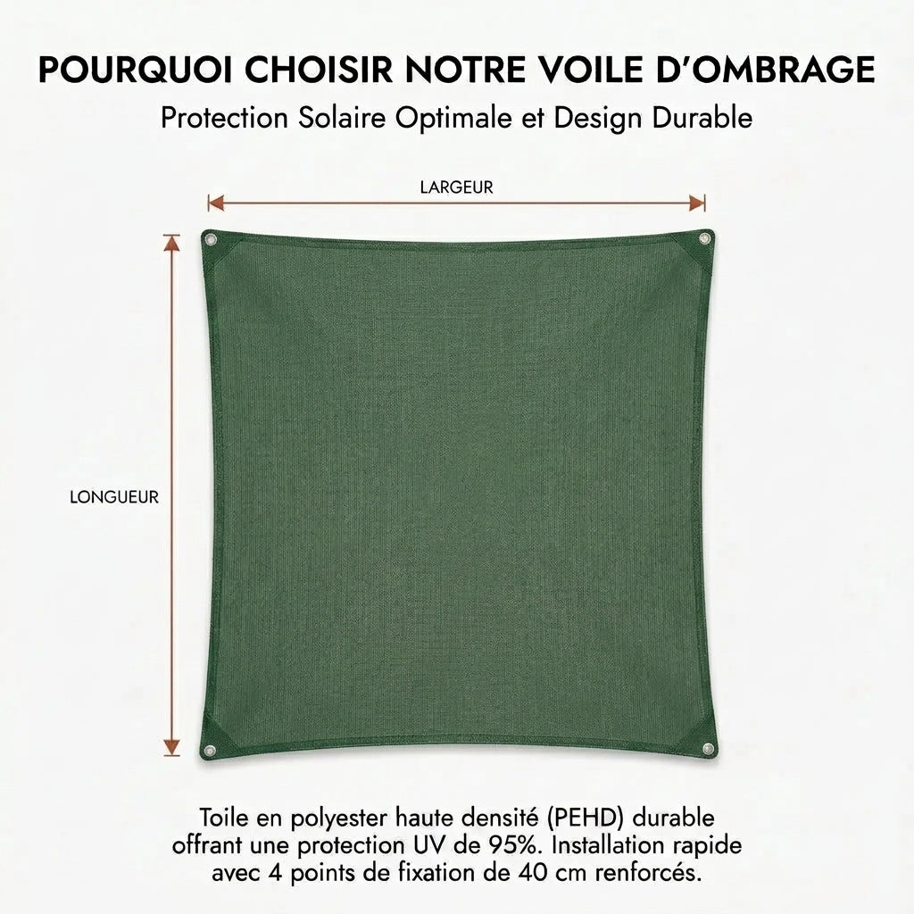 Voile d'ombrage carré vert foncé