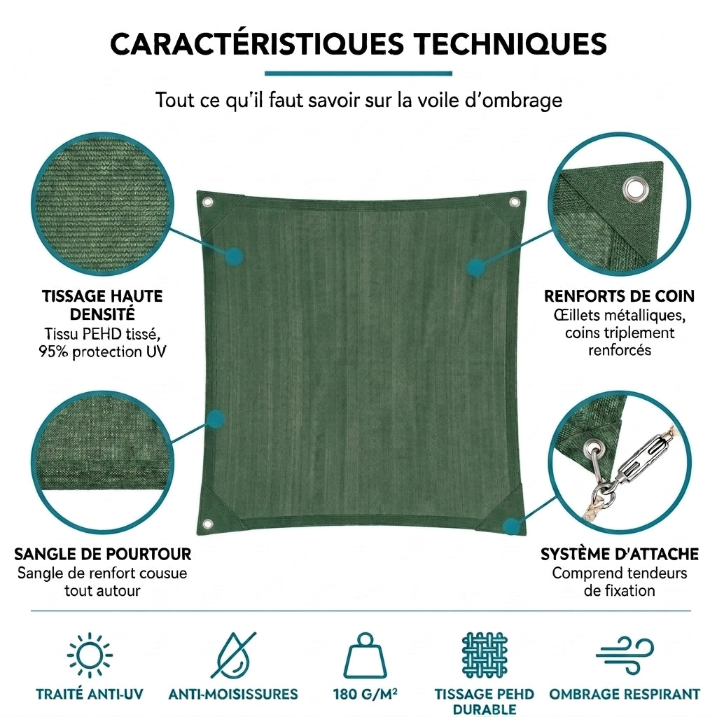 Voile ombrage rectangulaire vert foncé