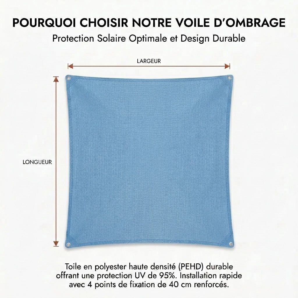 Voile ombrage rectangulaire bleu clair