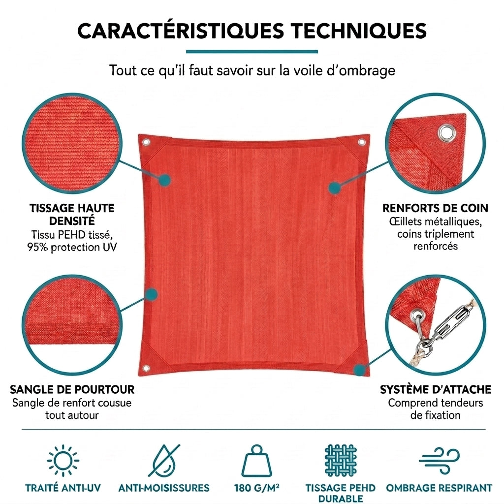 Voile ombrage rectangulaire rouge