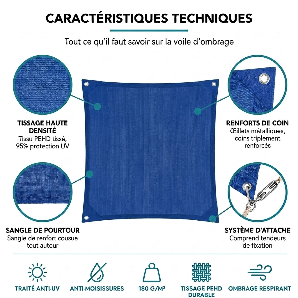 Voile ombrage rectangulaire bleu royal