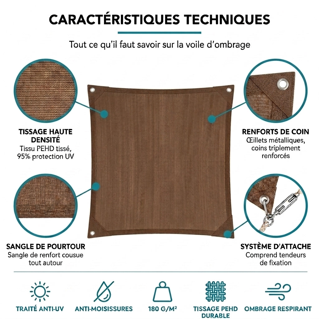 Voile d'ombrage carré cafe