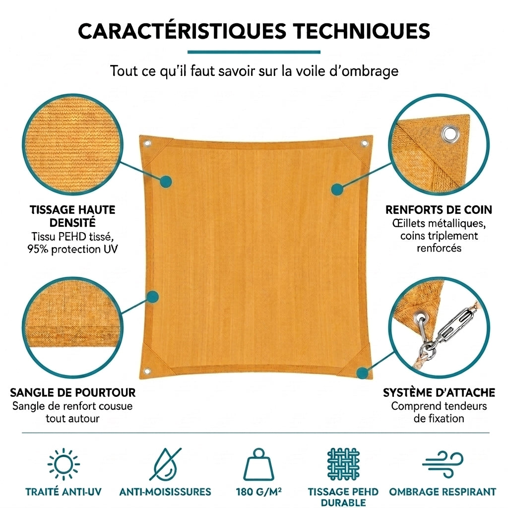 Voile d'ombrage carré couleur mangue