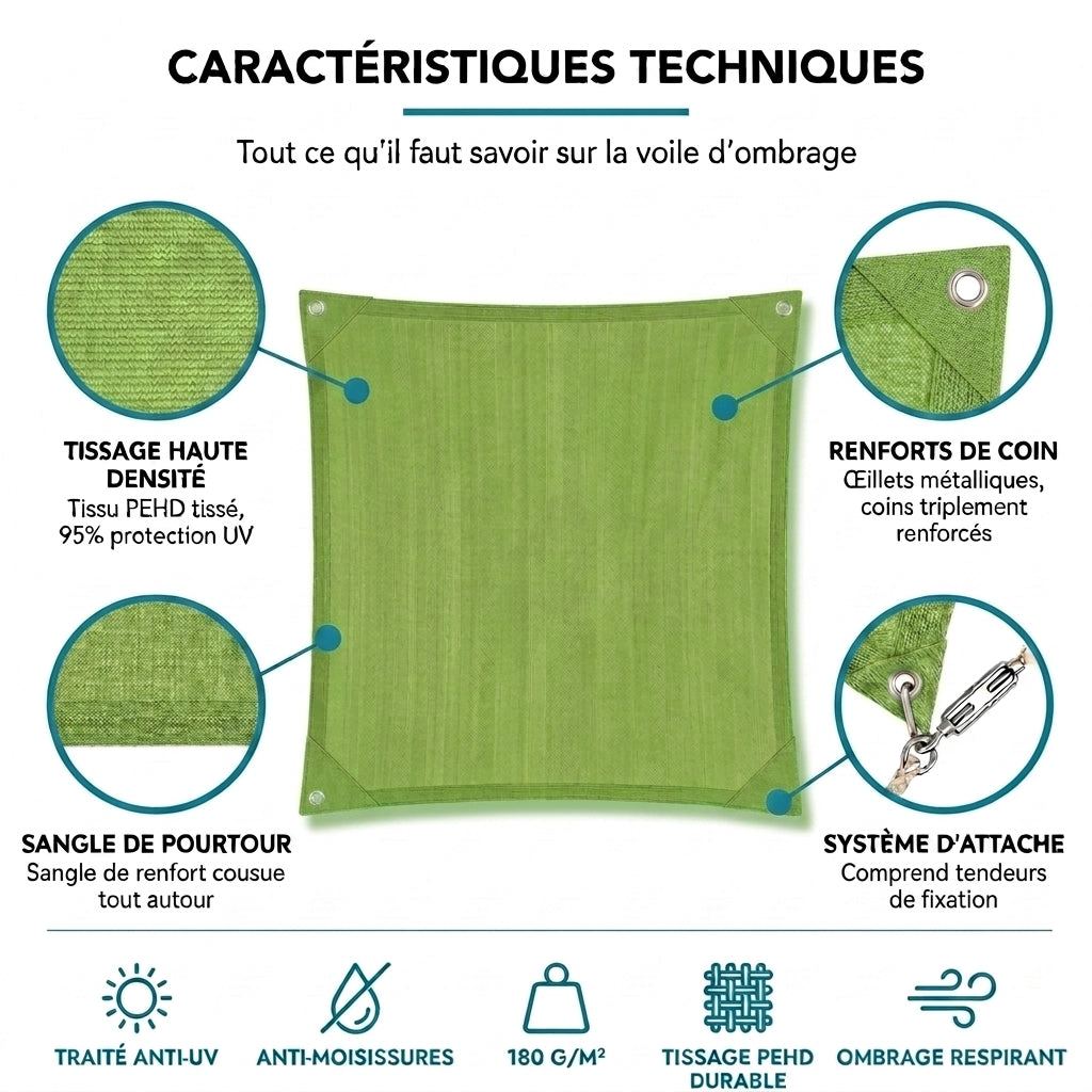 Voile ombrage rectangulaire vert clair
