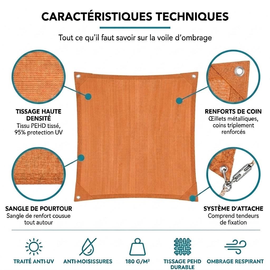 Voile ombrage rectangulaire orange
