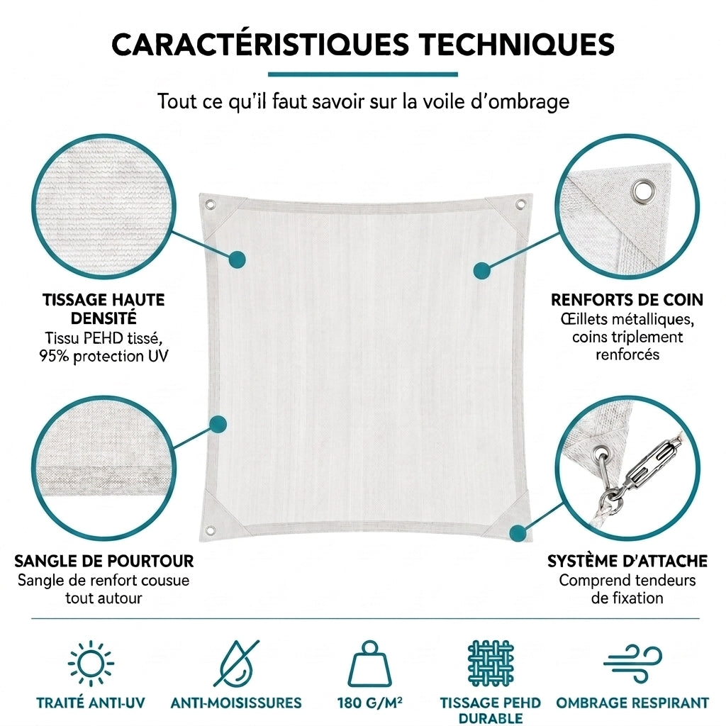 Voile d’ombrage rectangulaire blanche