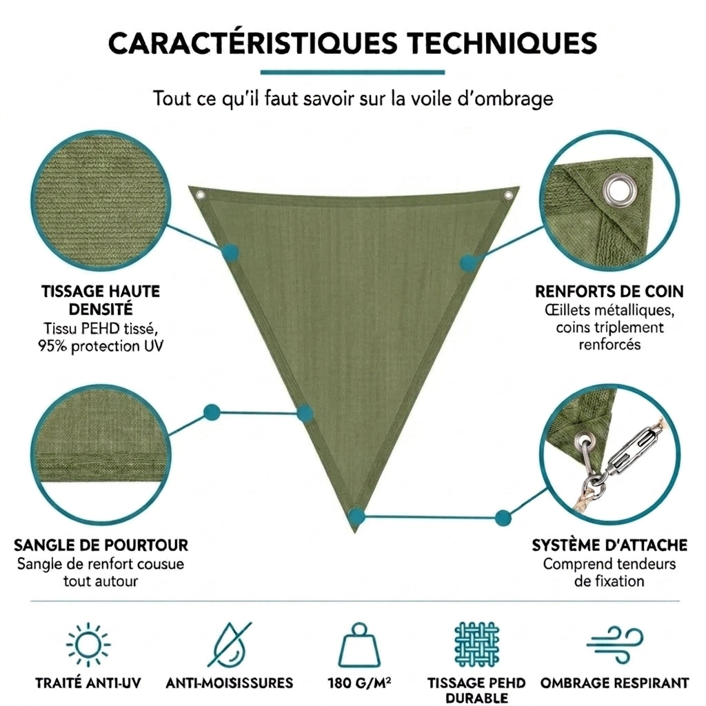 Voile d'ombrage triangulaire kaki