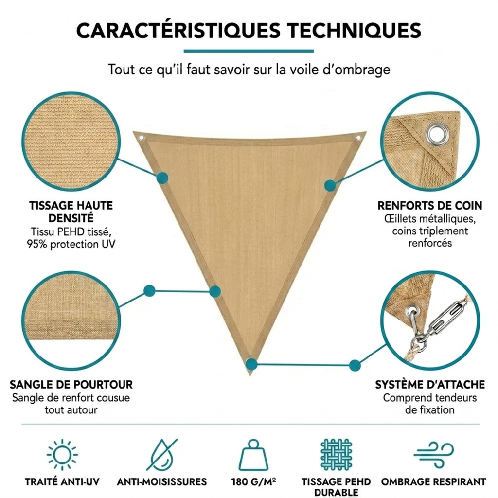 Voile d'ombrage triangulaire sable