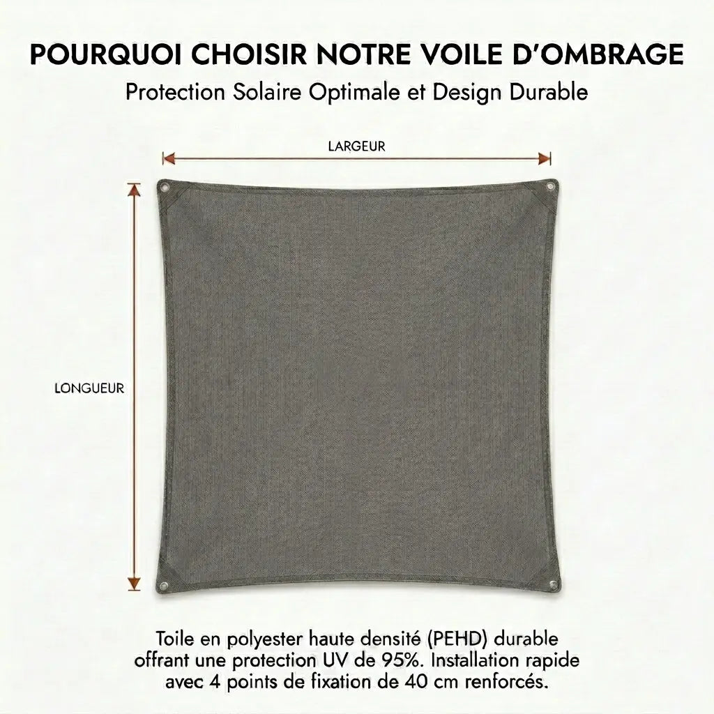 Voile d'ombrage rectangulaire gris