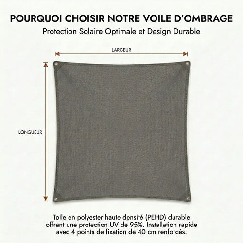 Voile d'ombrage rectangulaire gris
