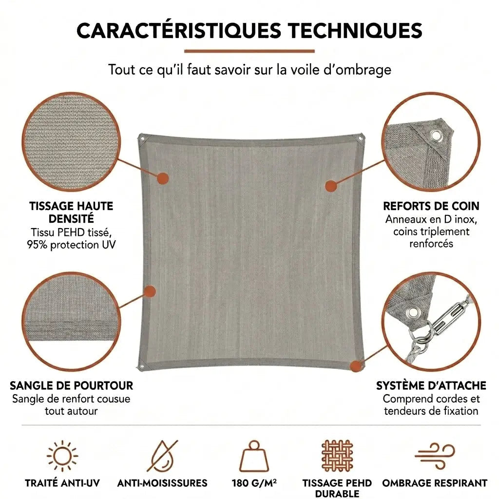 Voile d'ombrage rectangulaire gris