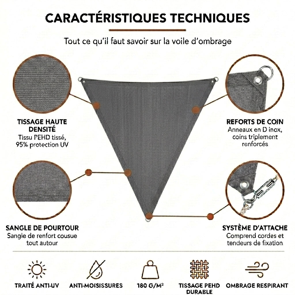 Voile d'ombrage triangulaire gris
