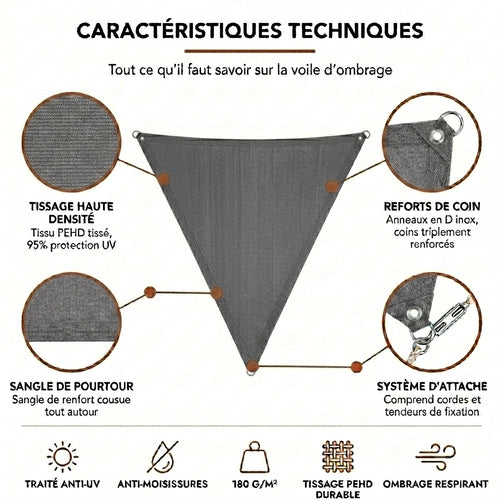 Voile d'ombrage triangulaire gris