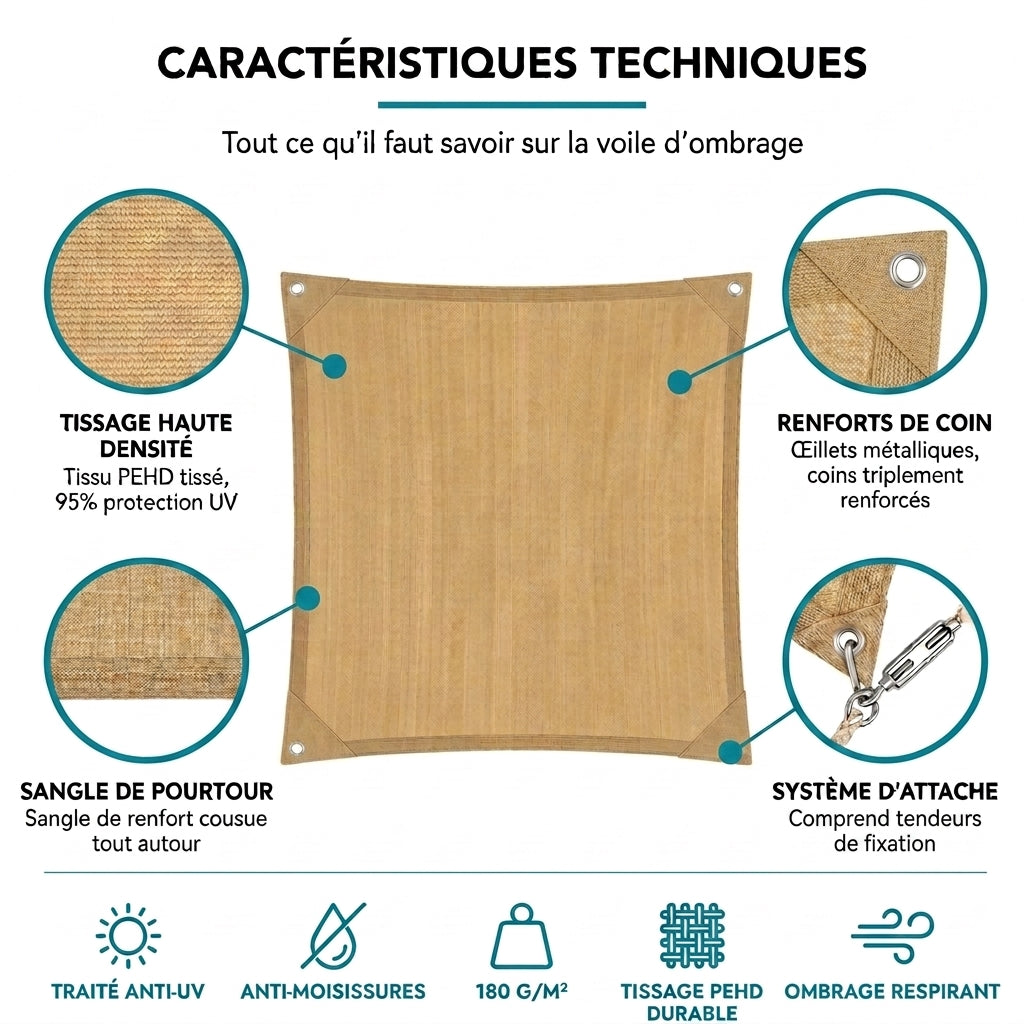 Voile d'ombrage carré sable