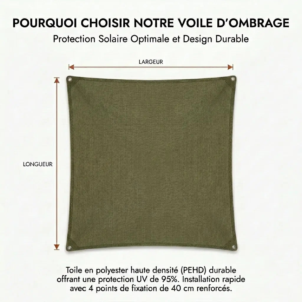Voile d'ombrage rectangulaire kaki