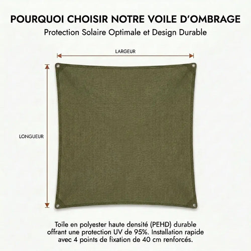 Voile d'ombrage rectangulaire kaki