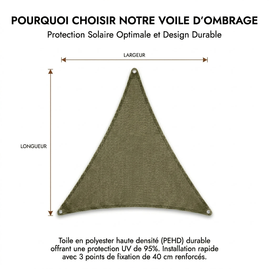 Voile d'ombrage triangulaire kaki