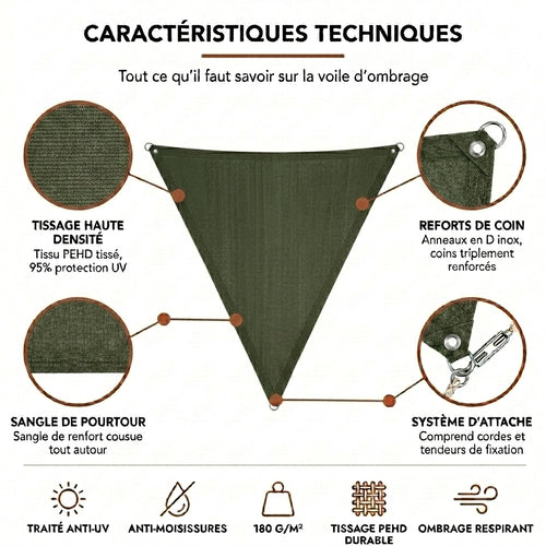 Voile d'ombrage triangulaire kaki