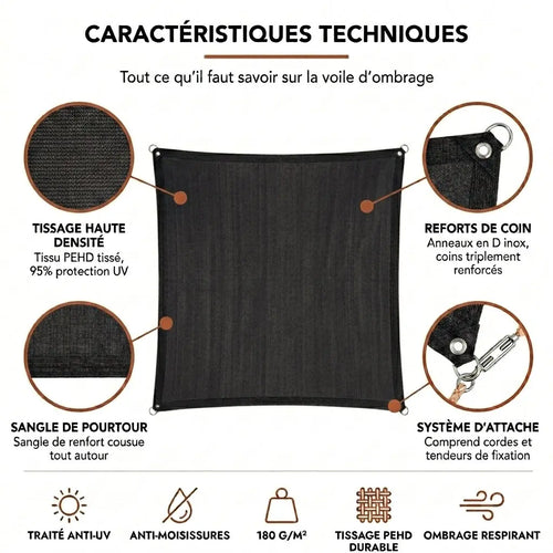 Voile d’ombrage rectangulaire noire