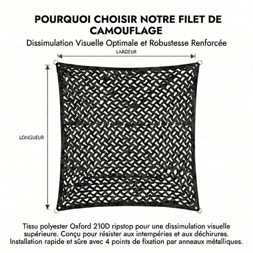Filet de camouflage renforcé en câble acier