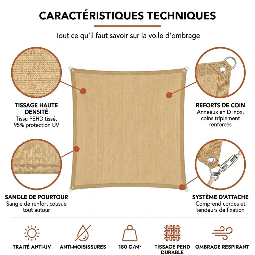 Voile ombrage rectangulaire sable