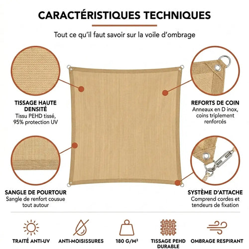 Voile ombrage rectangulaire sable