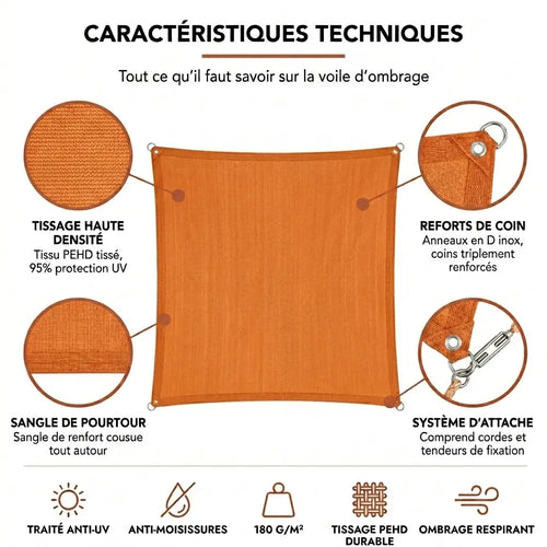 Voile ombrage rectangulaire orange