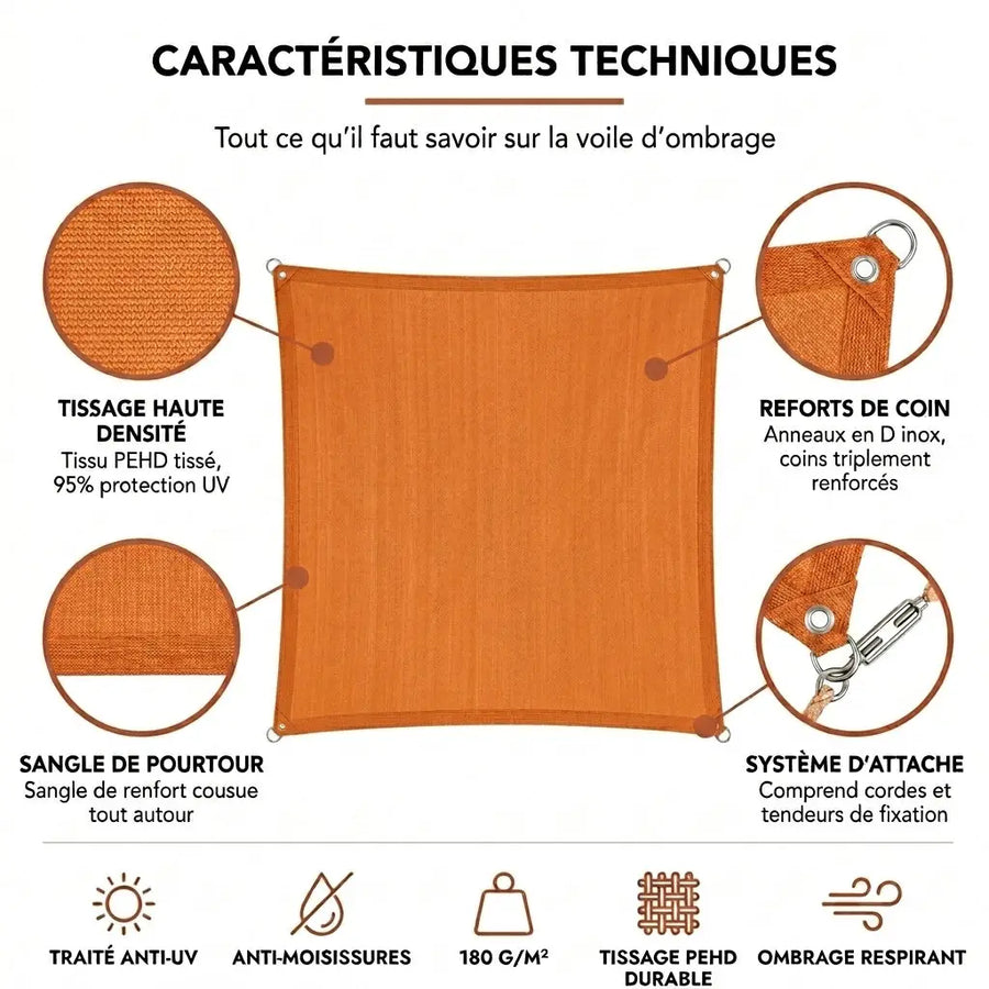 Voile ombrage rectangulaire orange