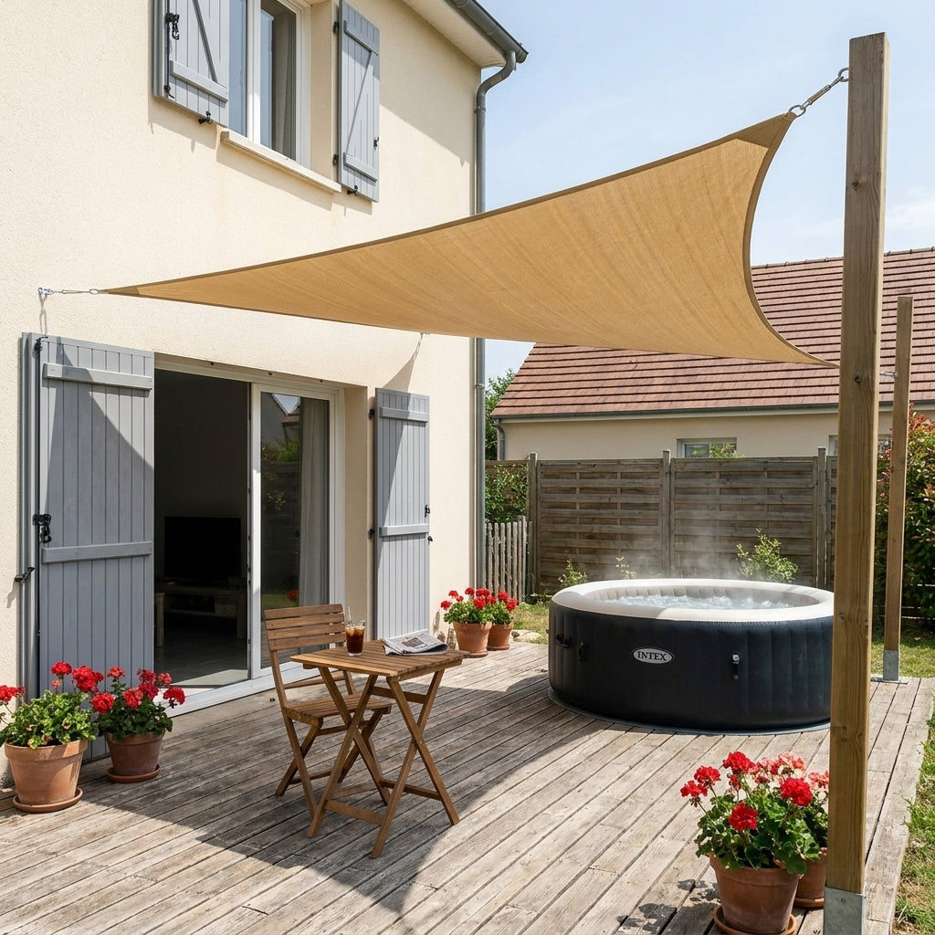 Voile d'ombrage triangulaire sable - aménagement extérieur