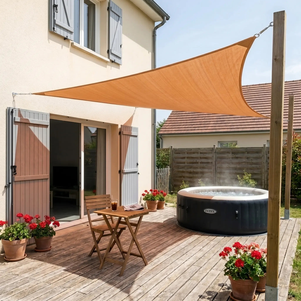 Voile d'ombrage triangulaire orange - aménagement extérieur