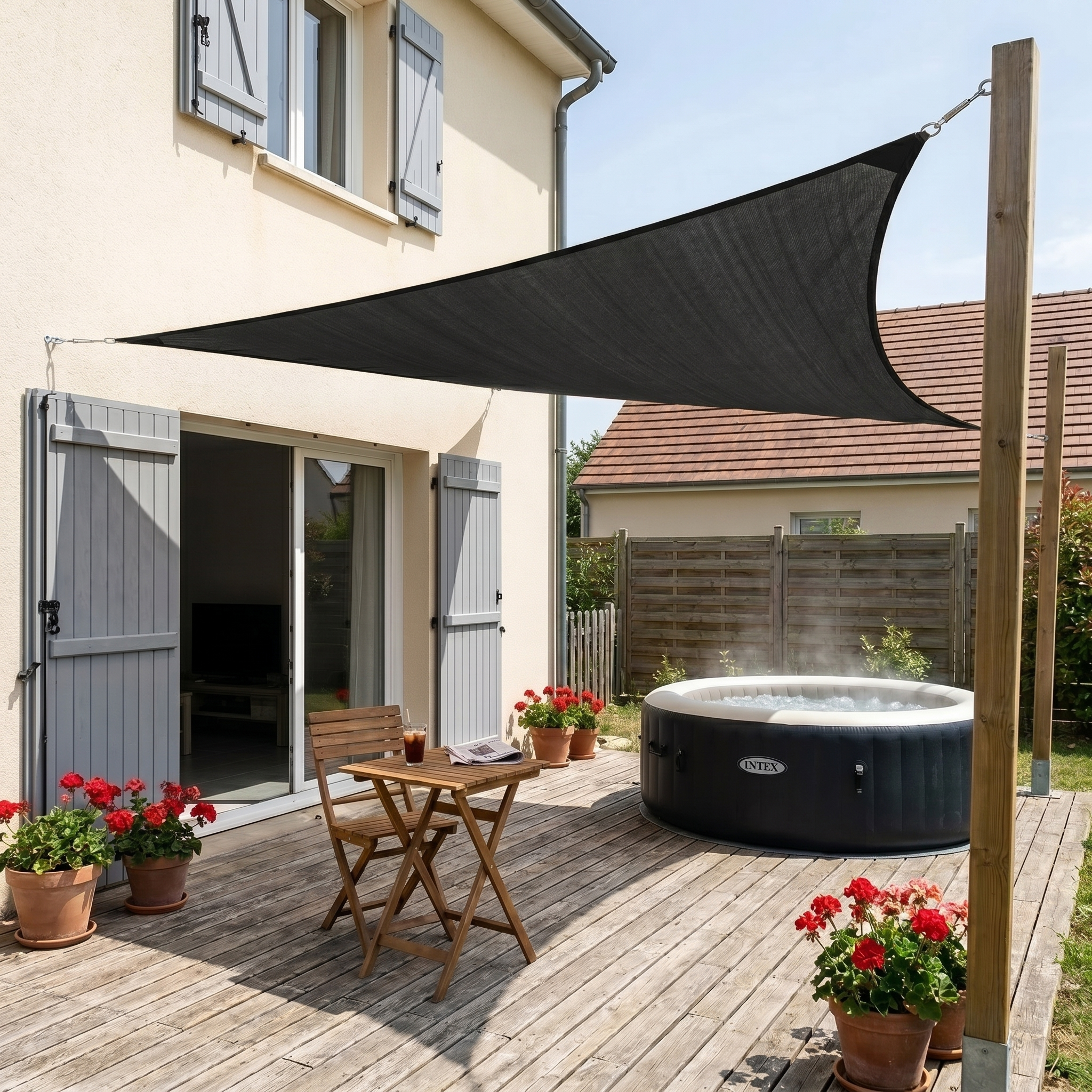 Voile d'ombrage triangulaire noir - aménagement extérieur