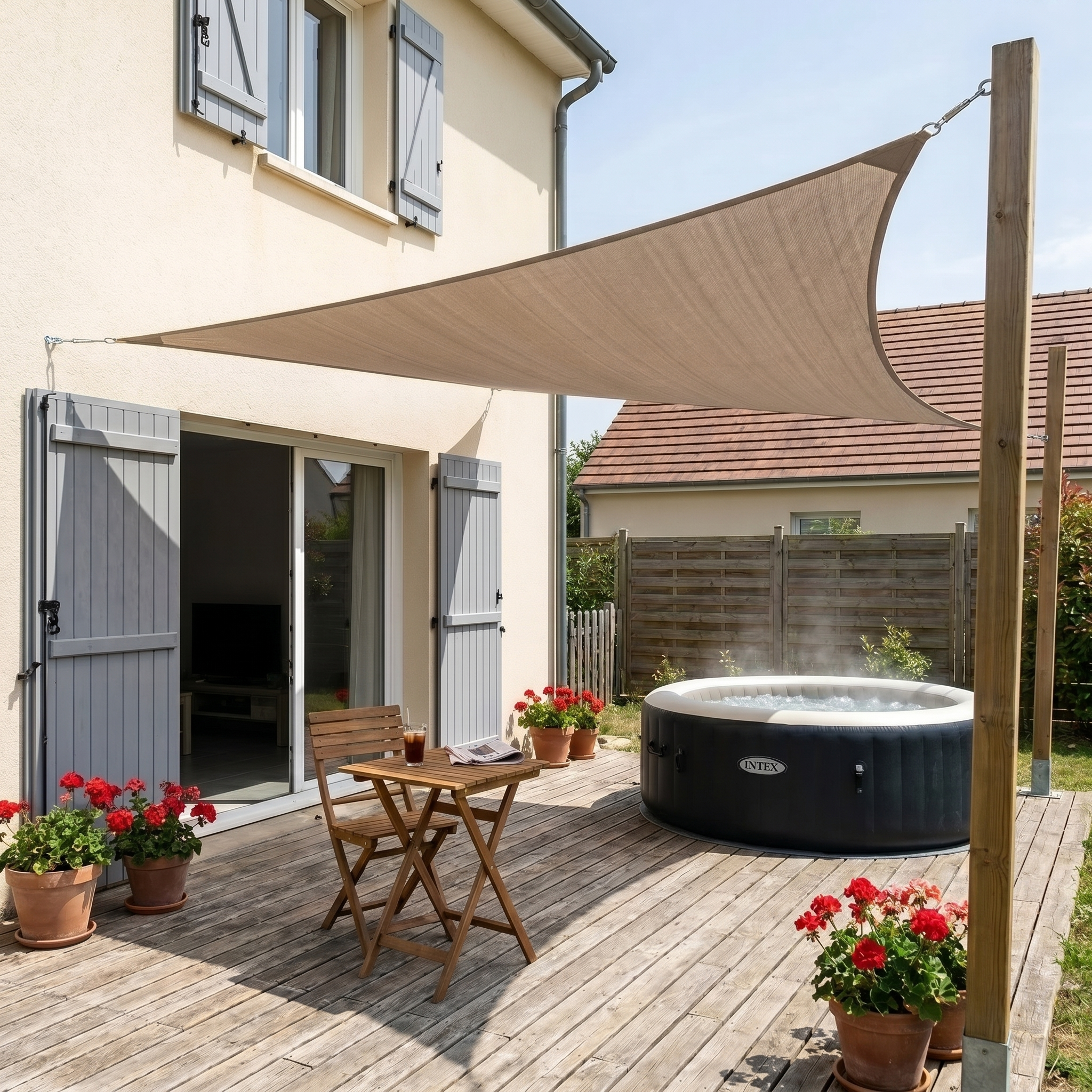 Voile d'ombrage triangulaire kaki - aménagement extérieur