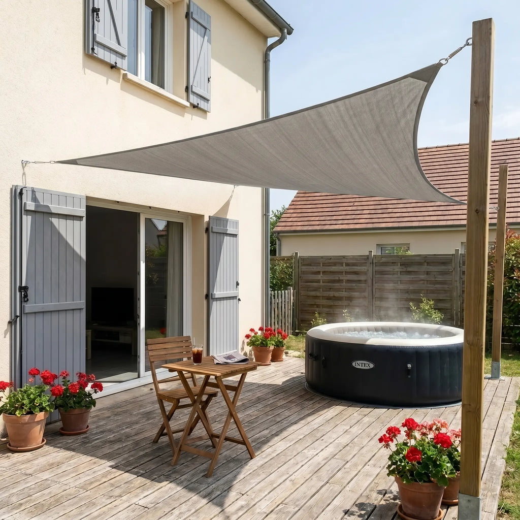 Voile d'ombrage triangulaire gris - aménagement extérieur